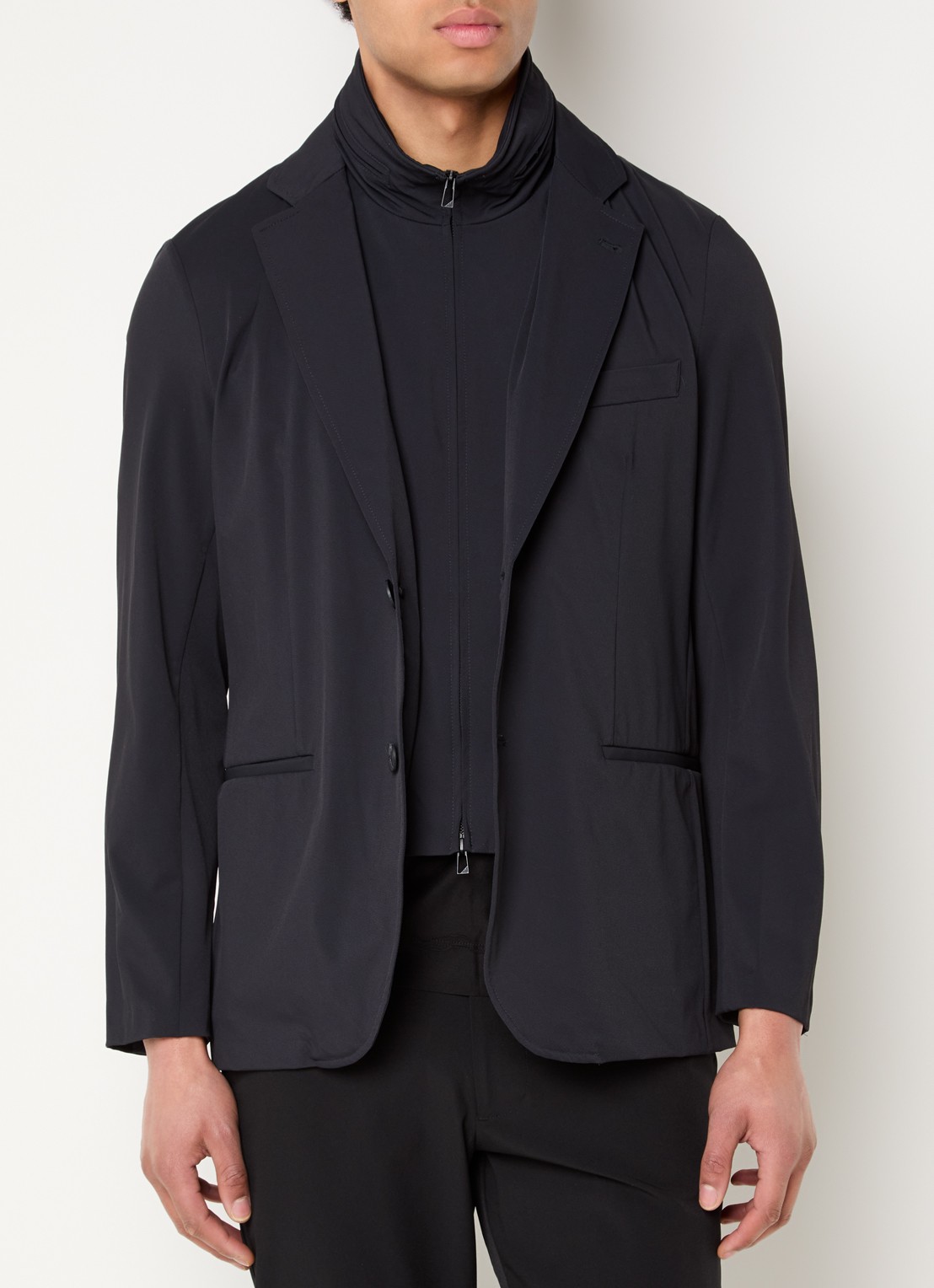 Armani Regular fit colbert met uitneembare voering en opgbergbare capuchon - detail donkerblauw