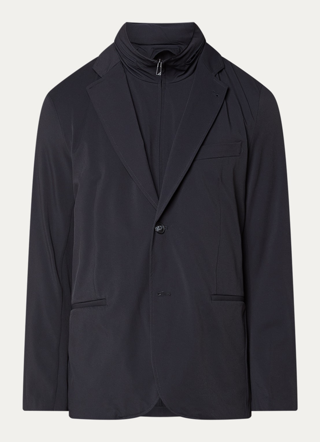 Armani Regular fit colbert met uitneembare voering en opgbergbare capuchon - voorkant 2 donkerblauw