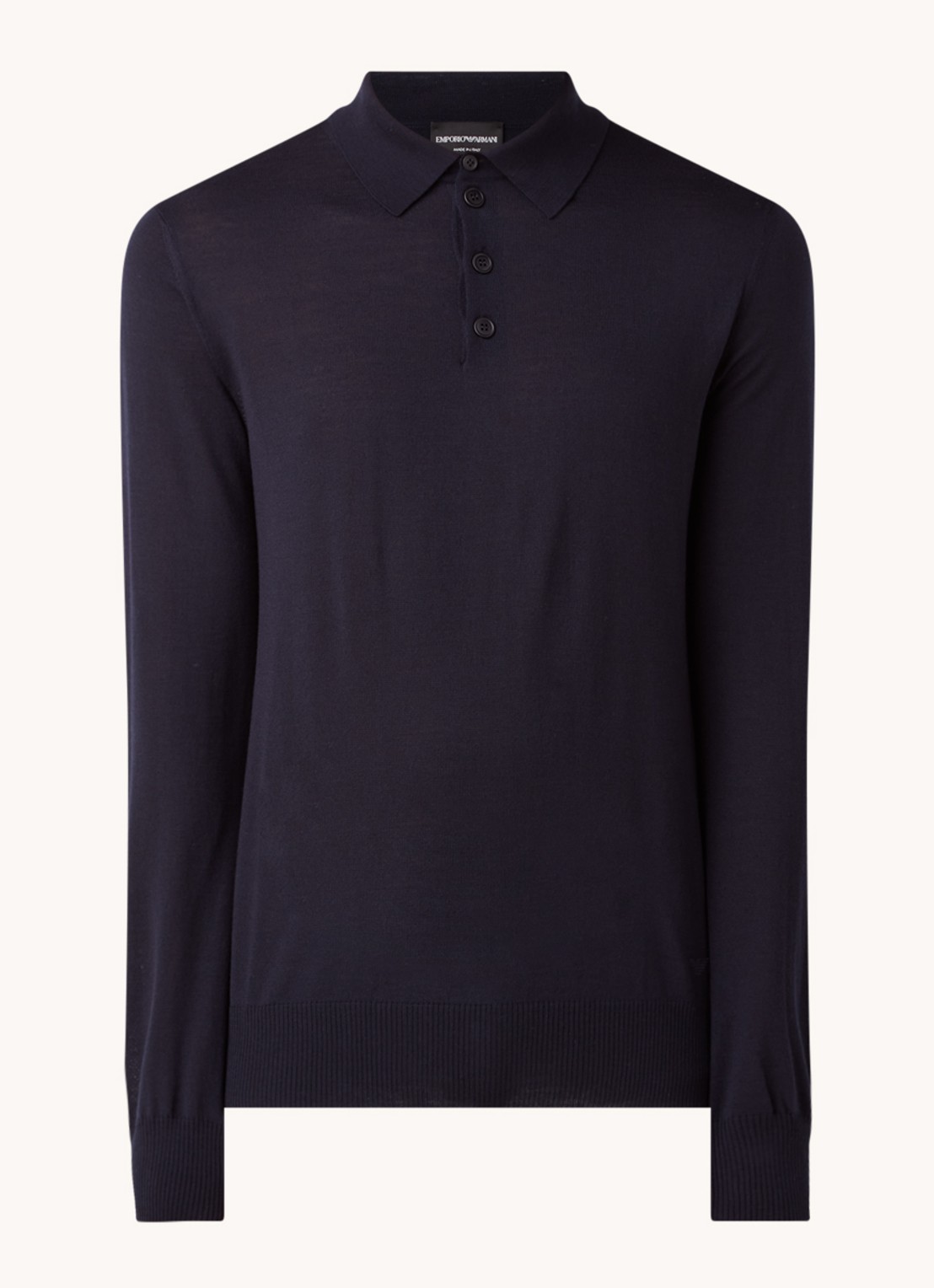 Armani Regular fit fijngebreide polo van scheerwol - voorkant donkerblauw