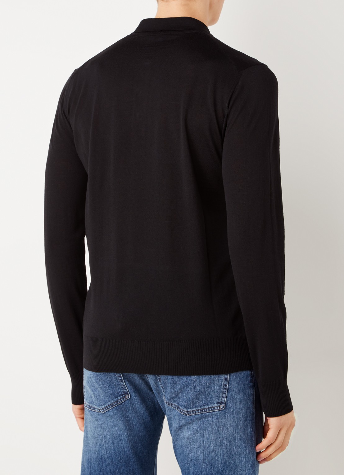 Armani Regular fit fijngebreide polo van scheerwol - achterkant zwart