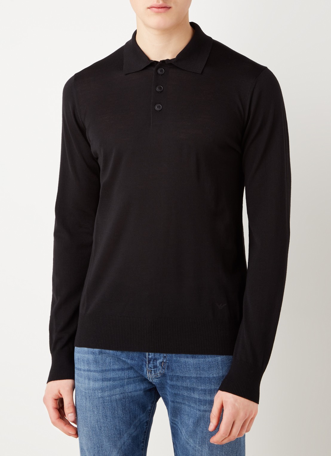 Armani Regular fit fijngebreide polo van scheerwol - detail 2 zwart