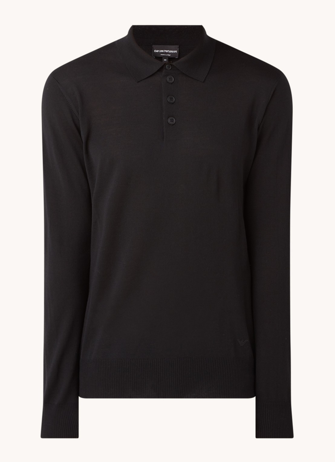 Armani Regular fit fijngebreide polo van scheerwol - voorkant 3 zwart