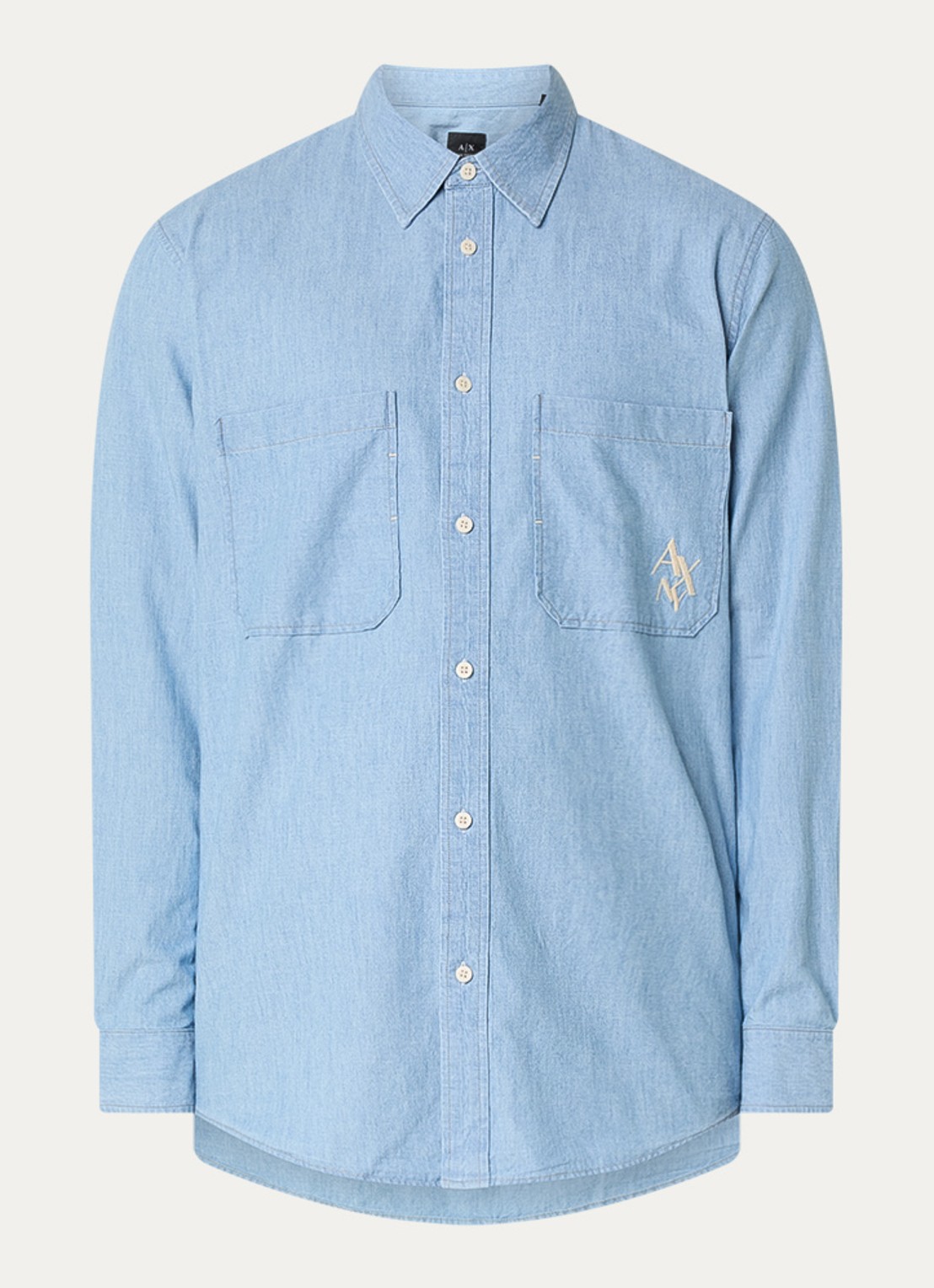 Armani Regular fit overhemd met borstzak en logo - voorkant 3 blauwgrijs