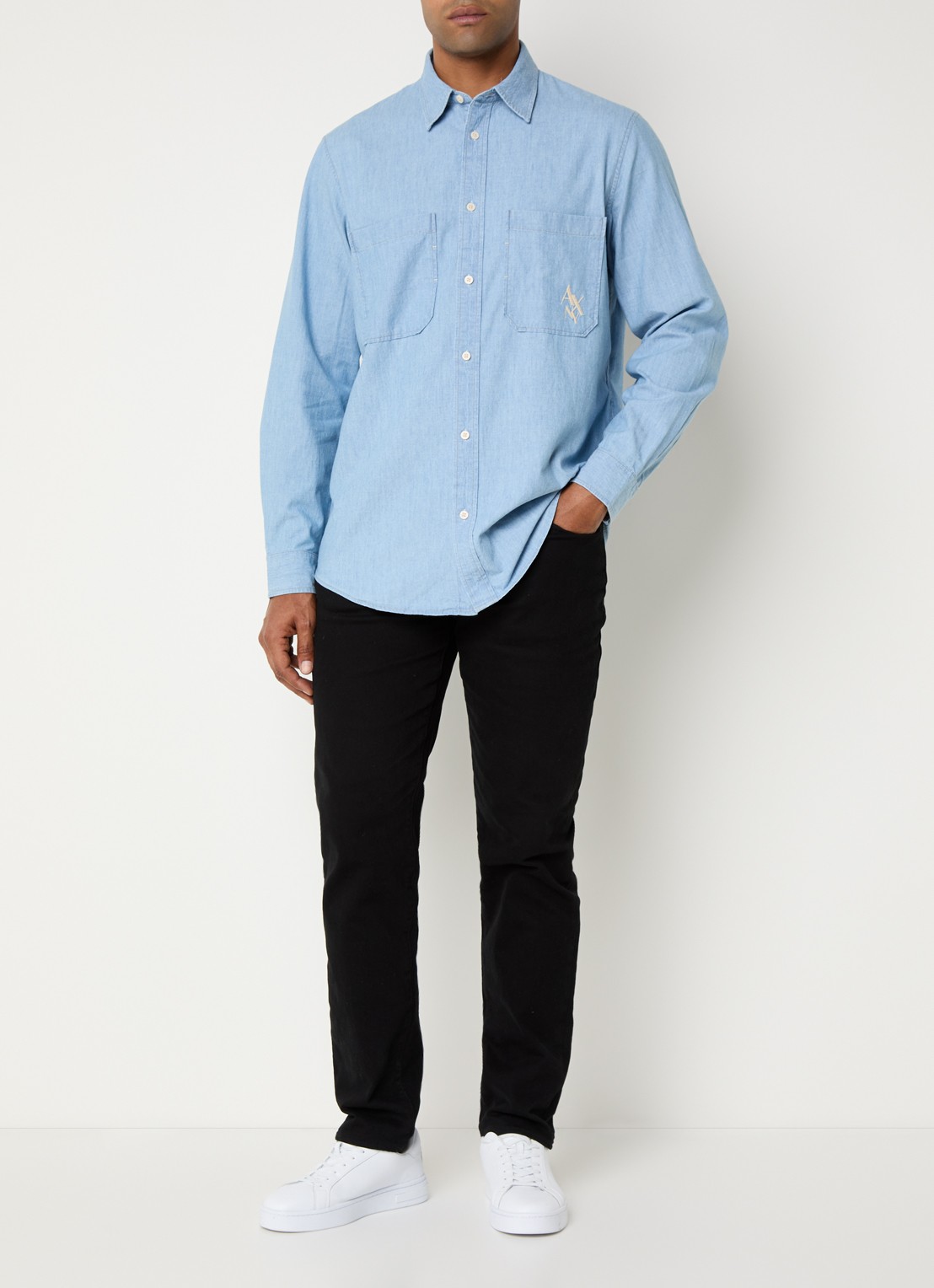 Armani Regular fit overhemd met borstzak en logo - voorkant 4 blauwgrijs