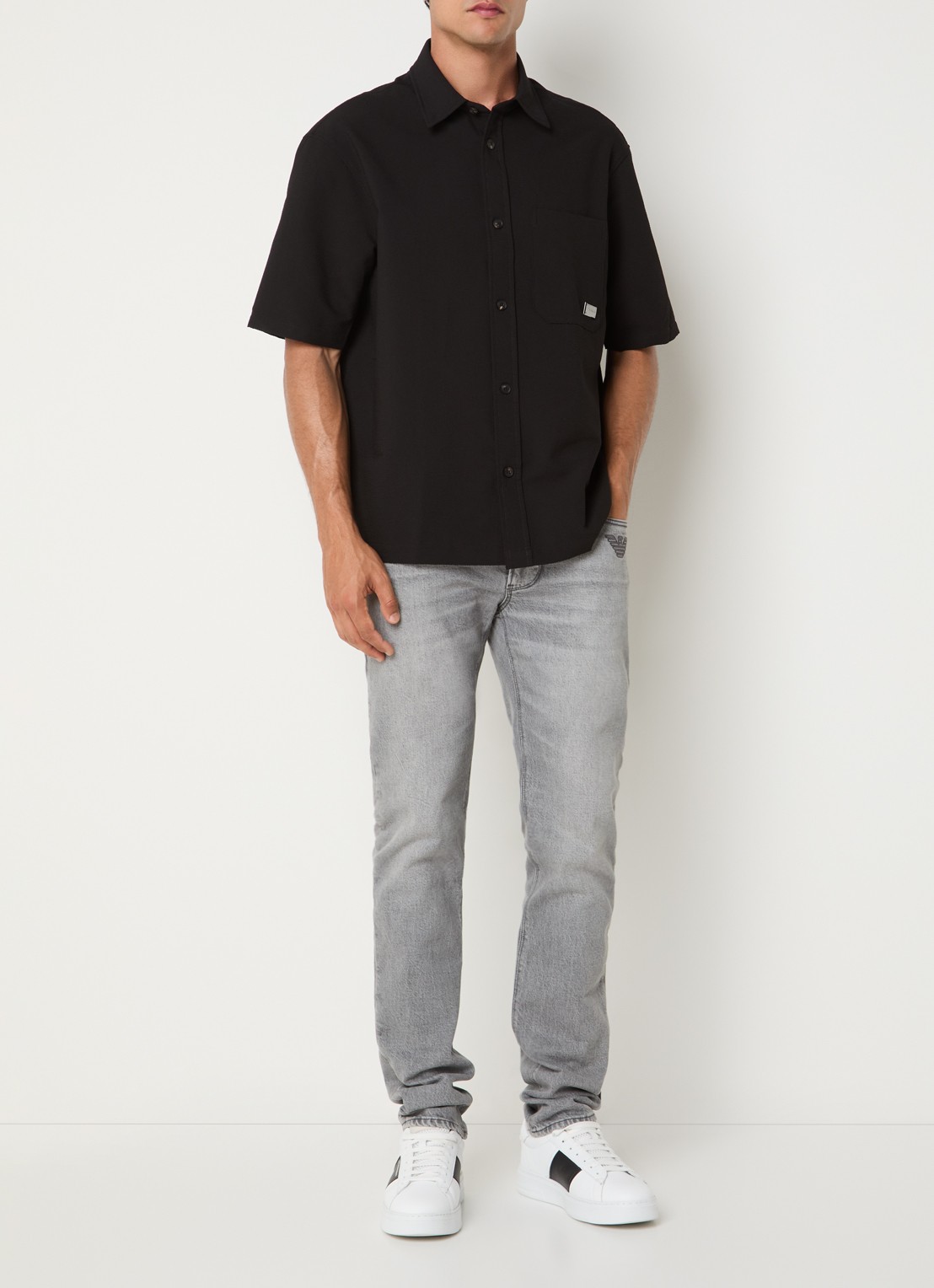 Armani Regular fit overhemd met borstzak - voorkant 2 zwart