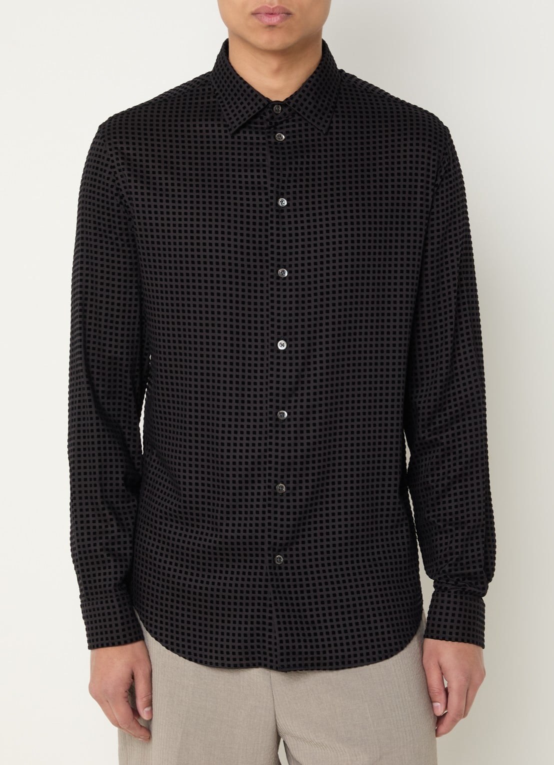 Armani Regular fit overhemd met flockprint - detail 2 zwart
