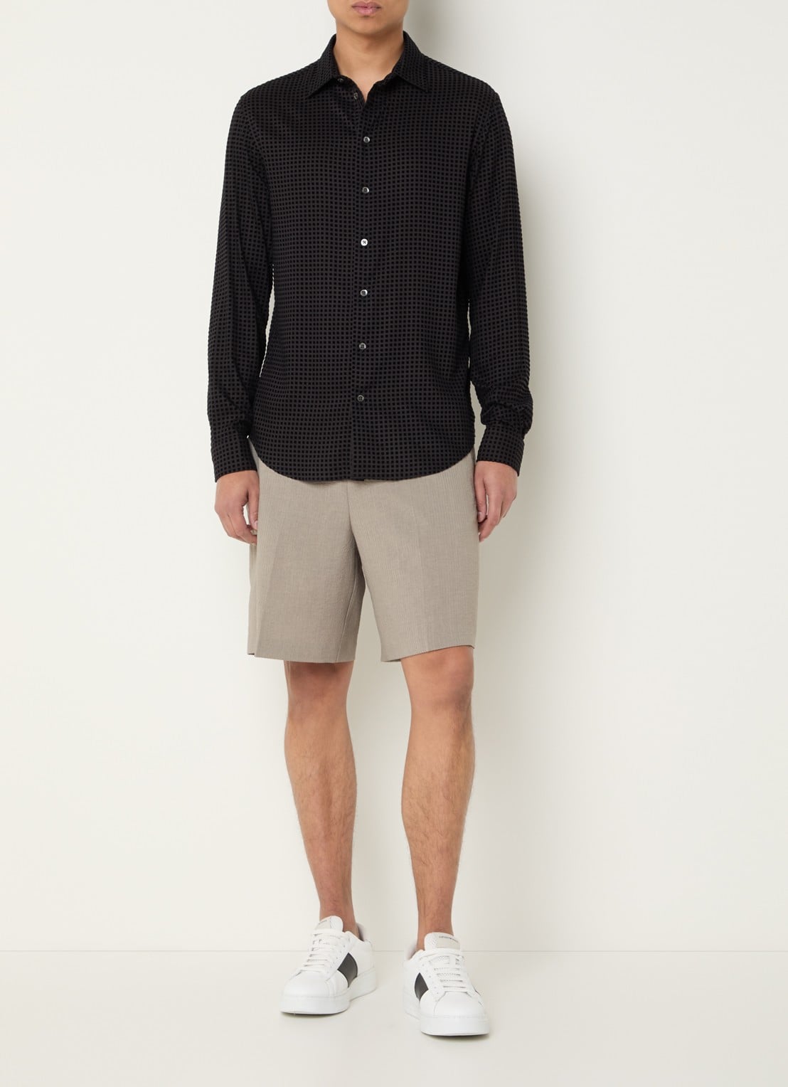 Armani Regular fit overhemd met flockprint - voorkant 4 zwart