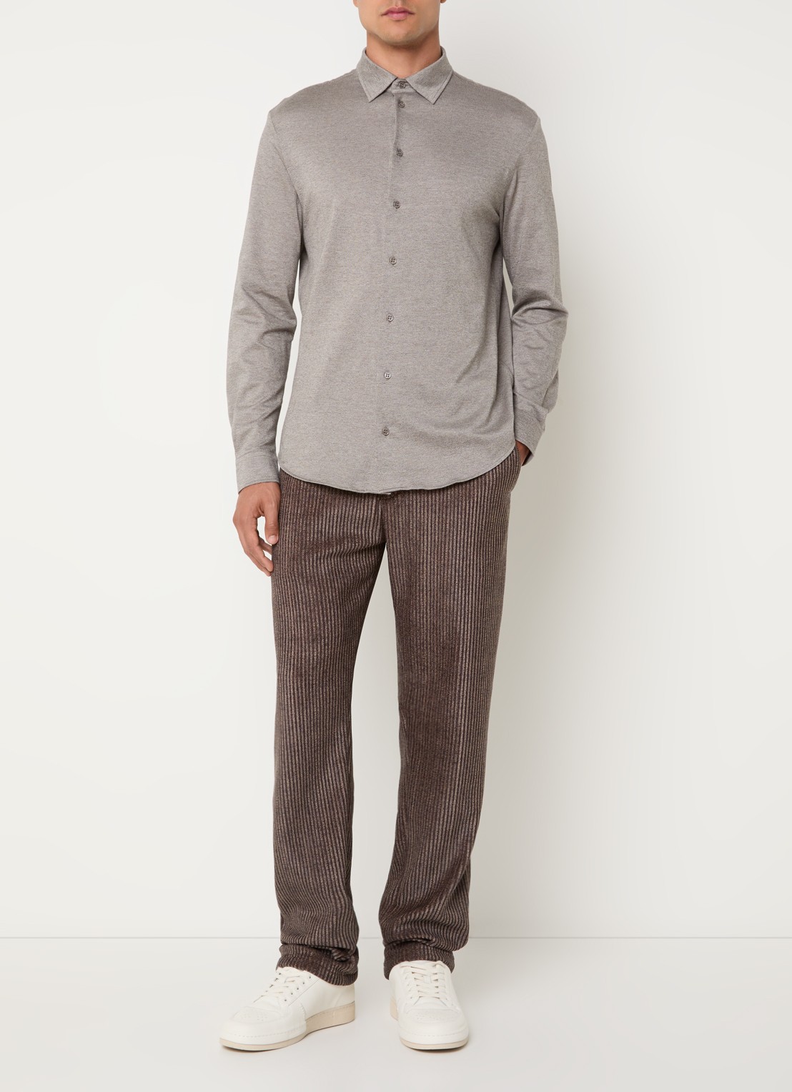 Armani Regular fit overhemd met gemêleerd dessin  - voorkant 4 lichtgrijs