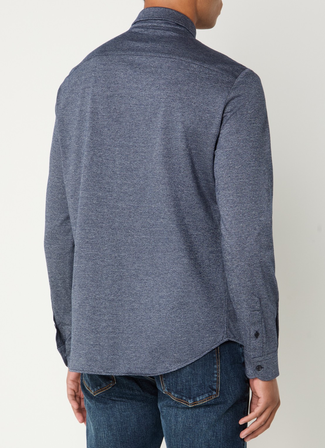 Armani Regular fit overhemd met gemêleerd dessin  - achterkant staalblauw