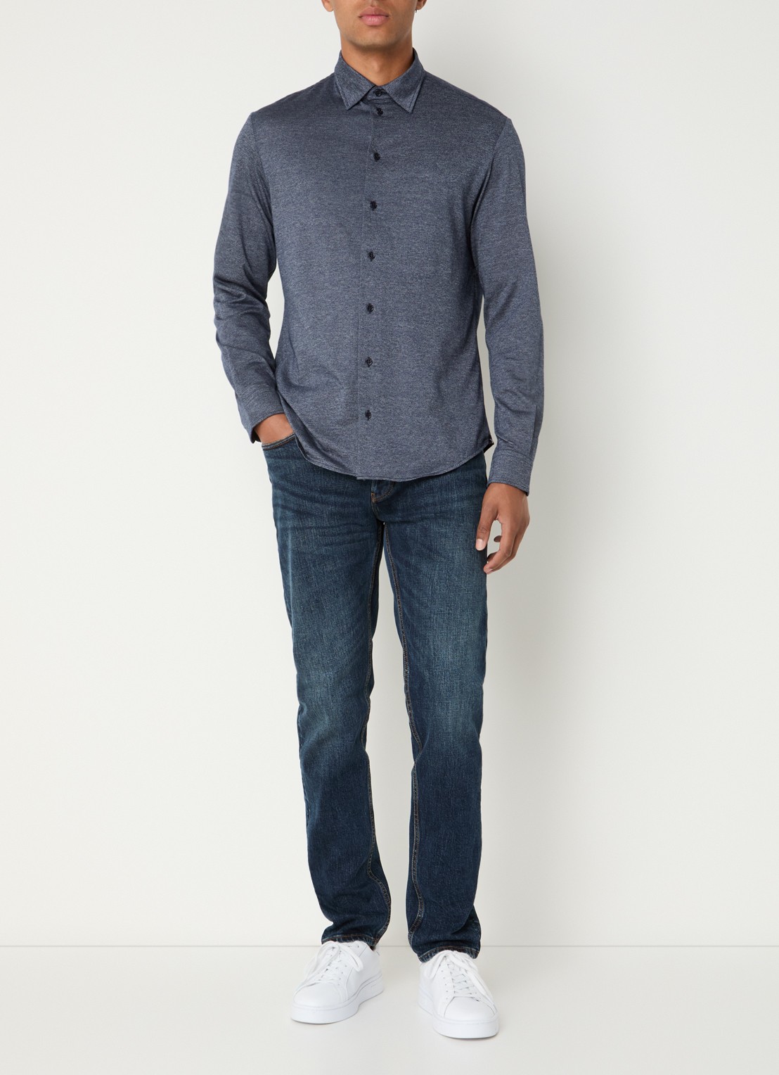 Armani Regular fit overhemd met gemêleerd dessin  - voorkant 3 staalblauw