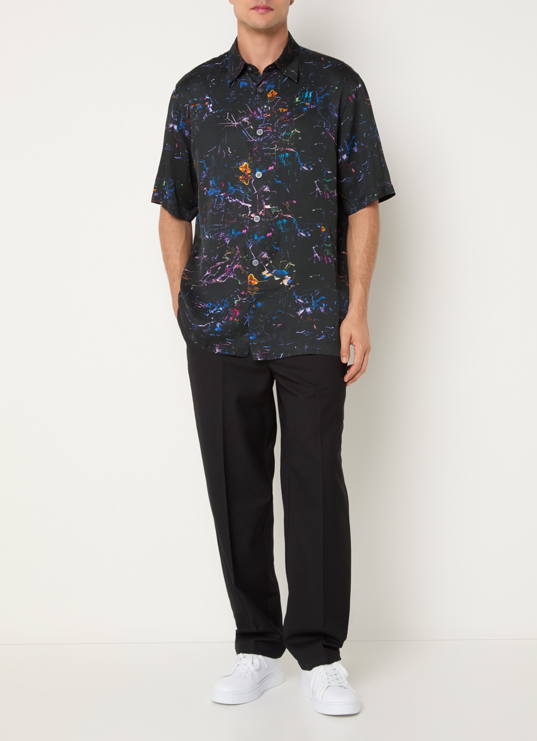 Armani Regular fit overhemd met grafische print - voorkant 3 zwart