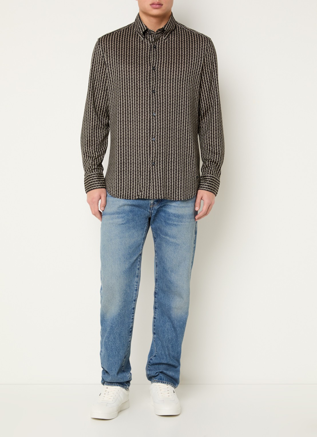 Armani Regular fit overhemd met grafische print - voorkant 2 zwart