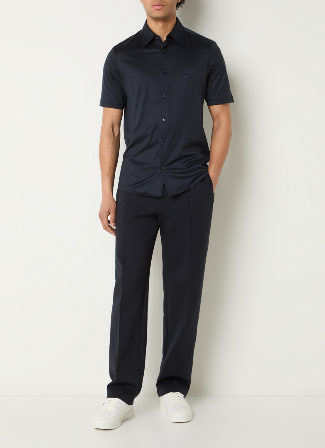 Armani Regular fit overhemd met logo - voorkant 2 donkerblauw
