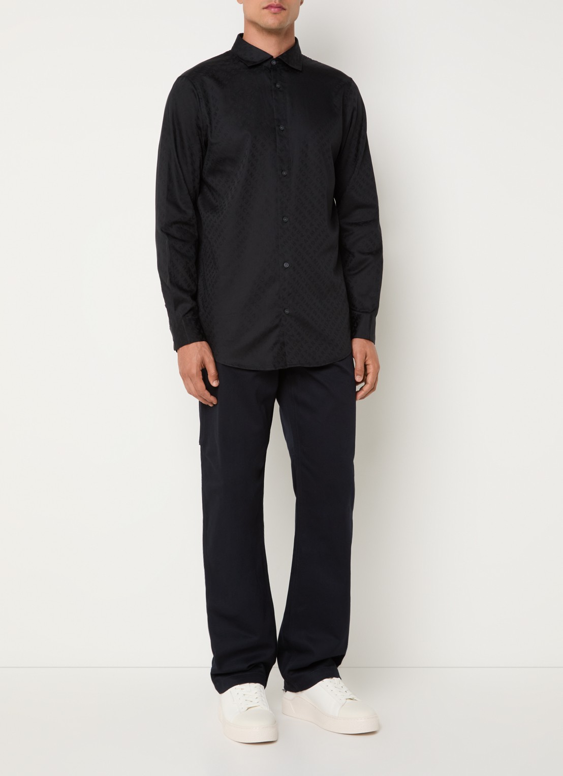 Armani Regular fit overhemd met logoprint  - voorkant 3 zwart
