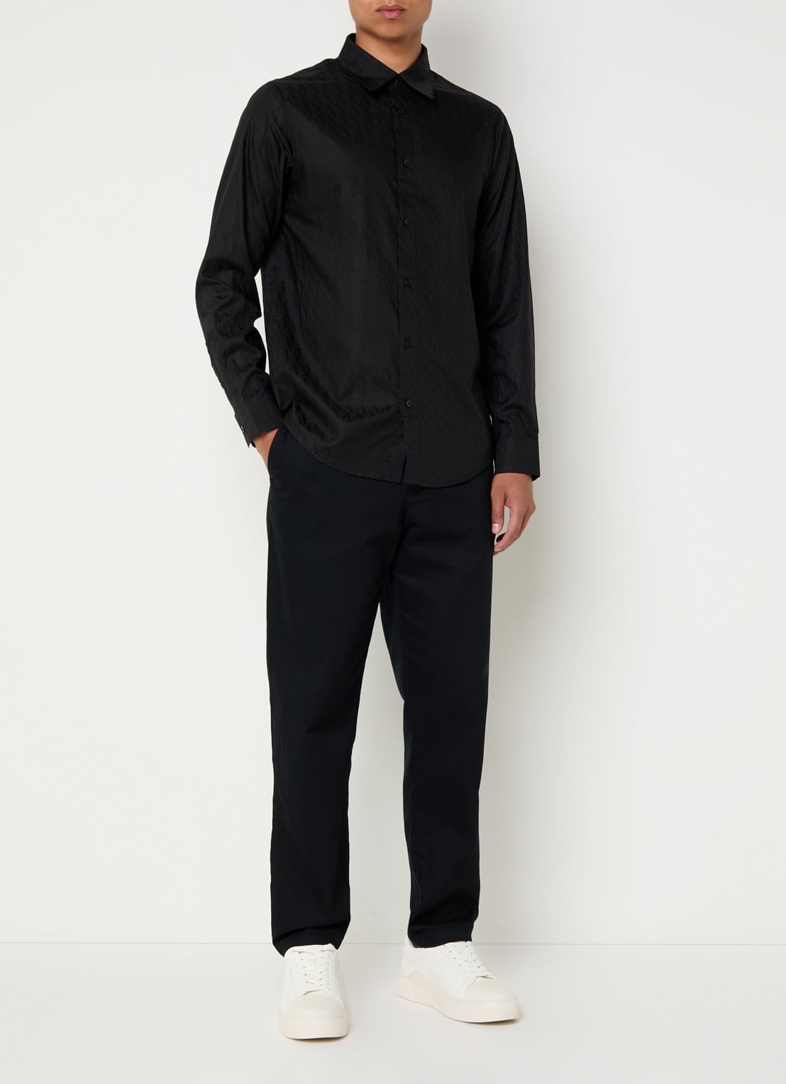 Armani Regular fit overhemd met logoprint - voorkant 4 zwart