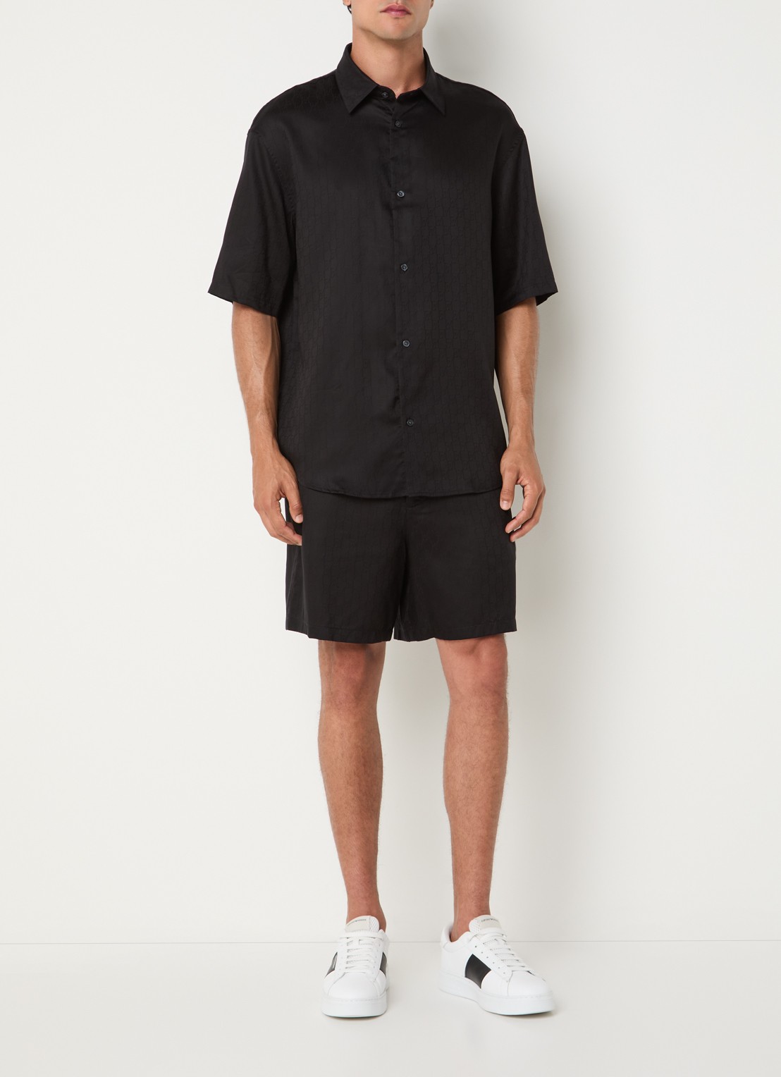 Armani Regular fit overhemd met logoprint - voorkant 2 zwart