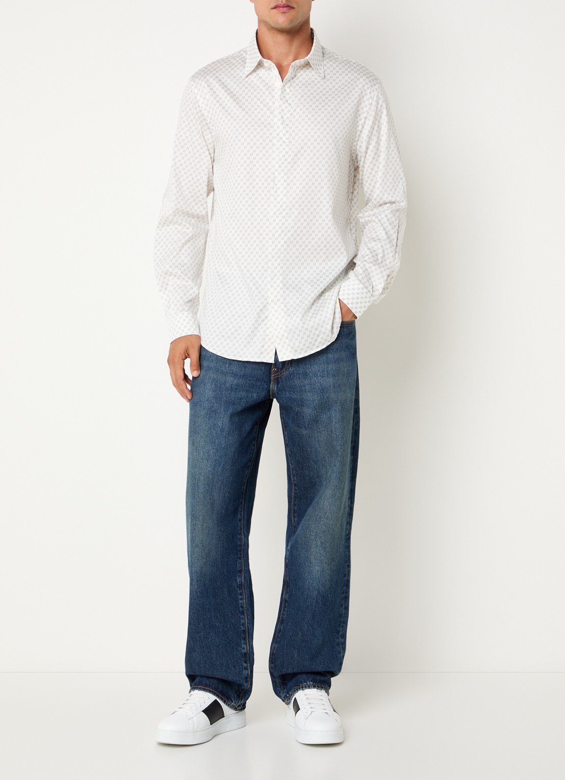 Armani Regular fit overhemd met logoprint - voorkant 4 gebroken wit