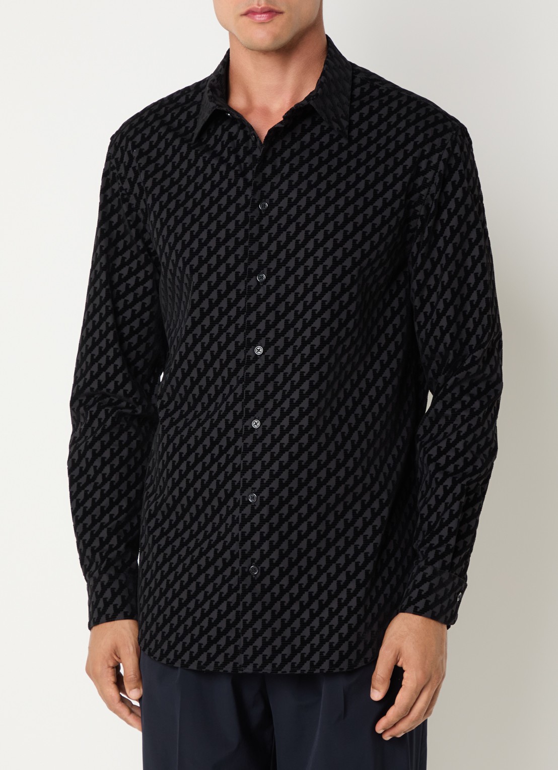 Armani Regular fit overhemd met logoprint - detail 4 zwart