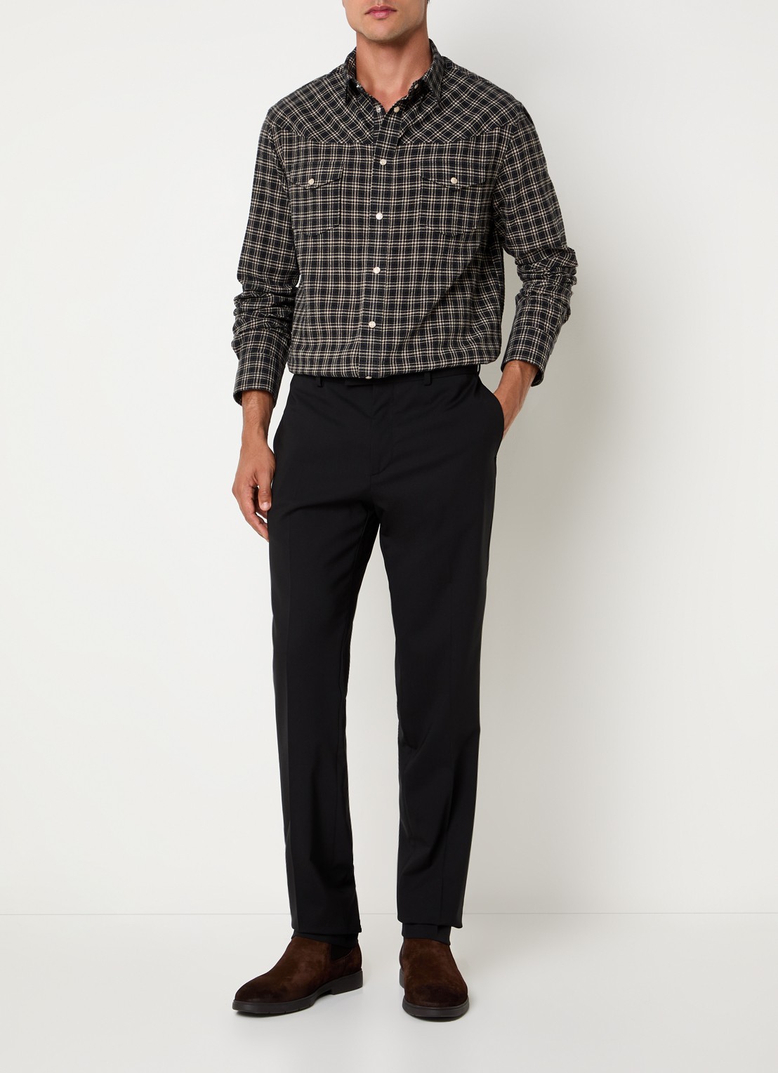 Armani Regular fit overhemd met ruitdessin - voorkant 4 zwart