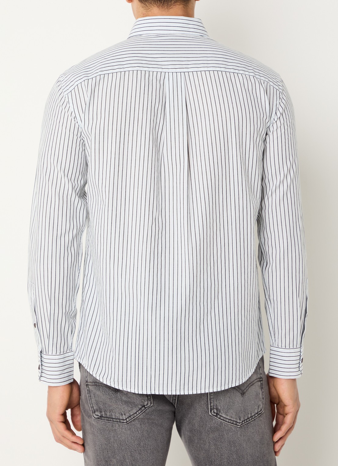 Armani Regular fit overhemd met streepprint en logo - achterkant 4 lichtblauw