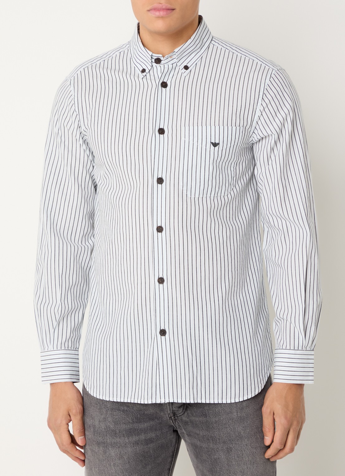Armani Regular fit overhemd met streepprint en logo - detail 3 lichtblauw