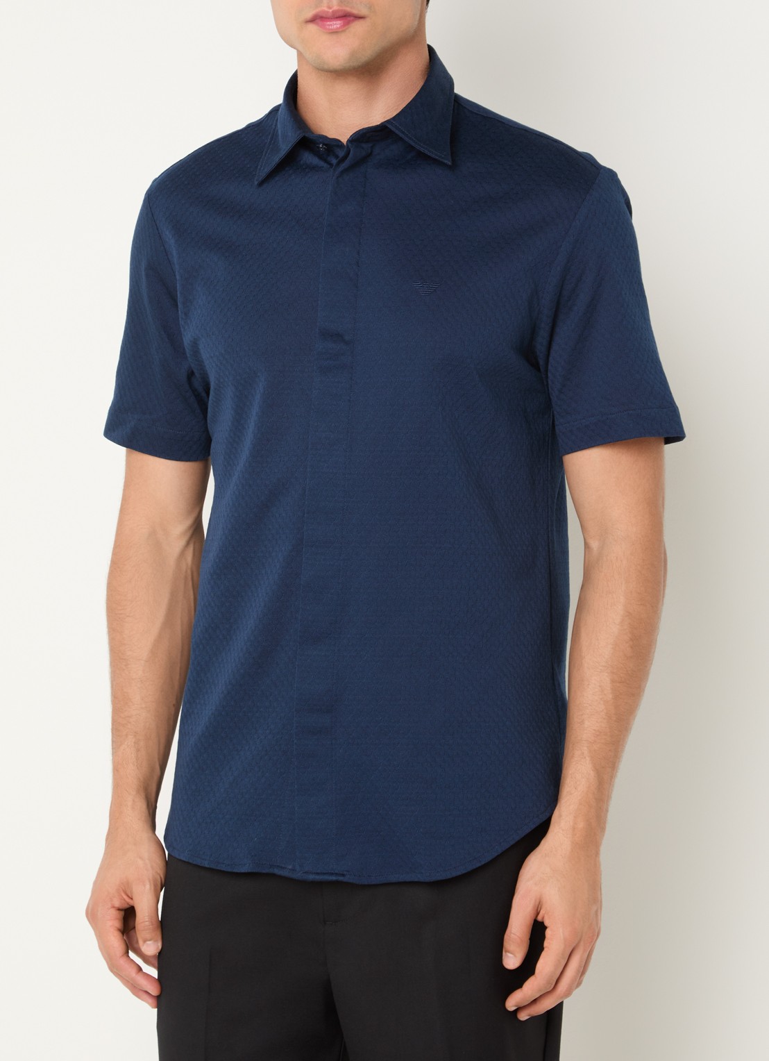 Armani Regular fit overhemd met structuur - detail 4 donkerblauw