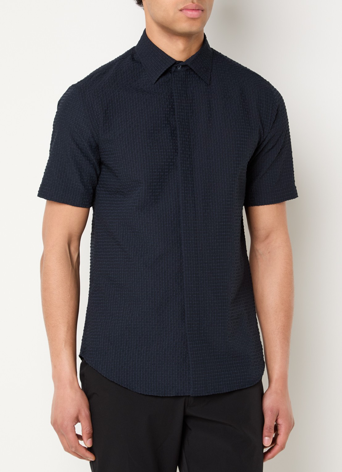 Armani Regular fit overhemd met structuur - detail 4 donkerblauw
