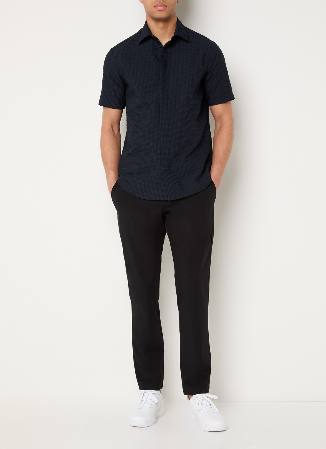 Armani Regular fit overhemd met structuur - voorkant 3 donkerblauw