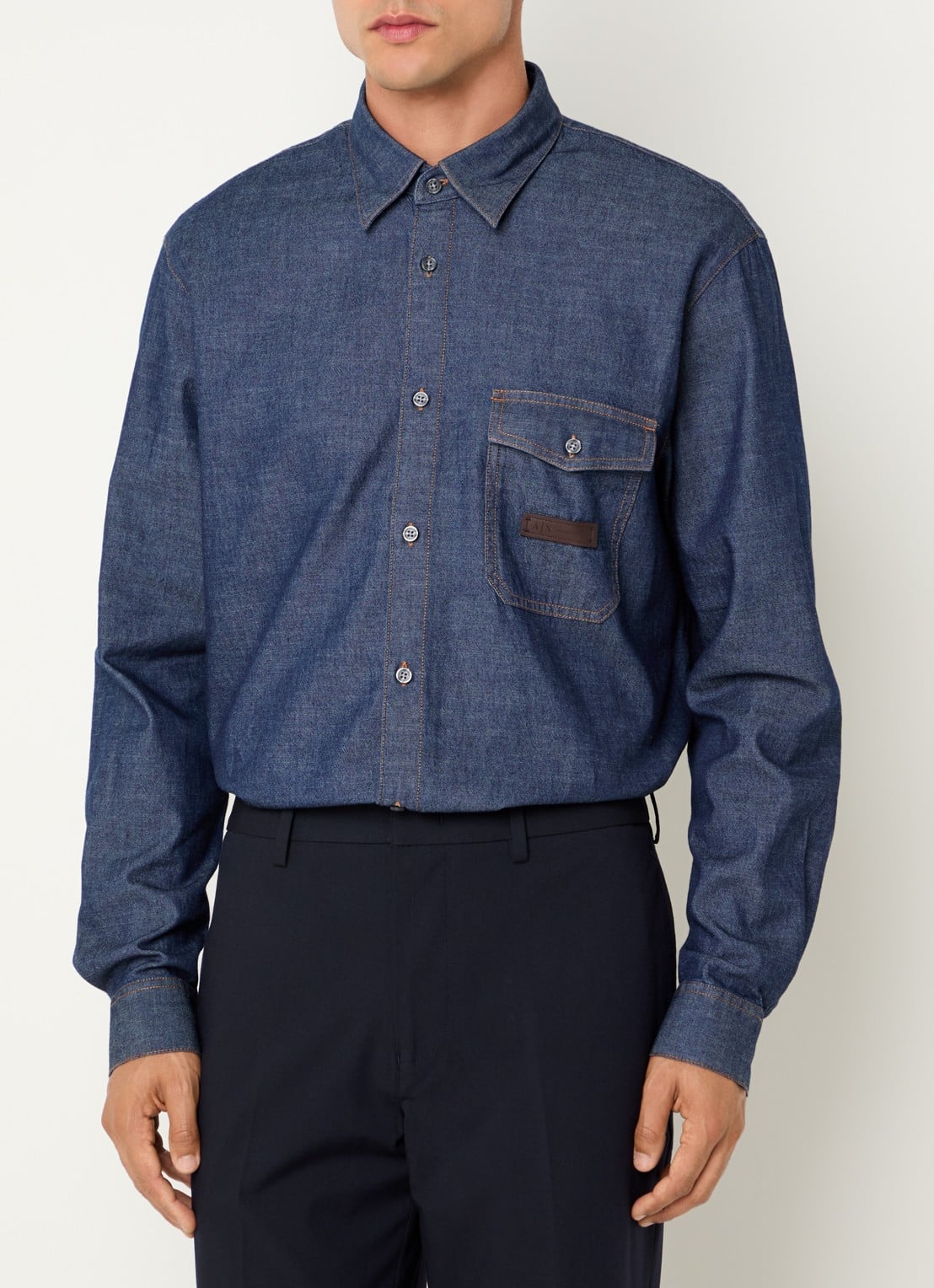 Armani Regular fit overhemd van chambray - detail indigo