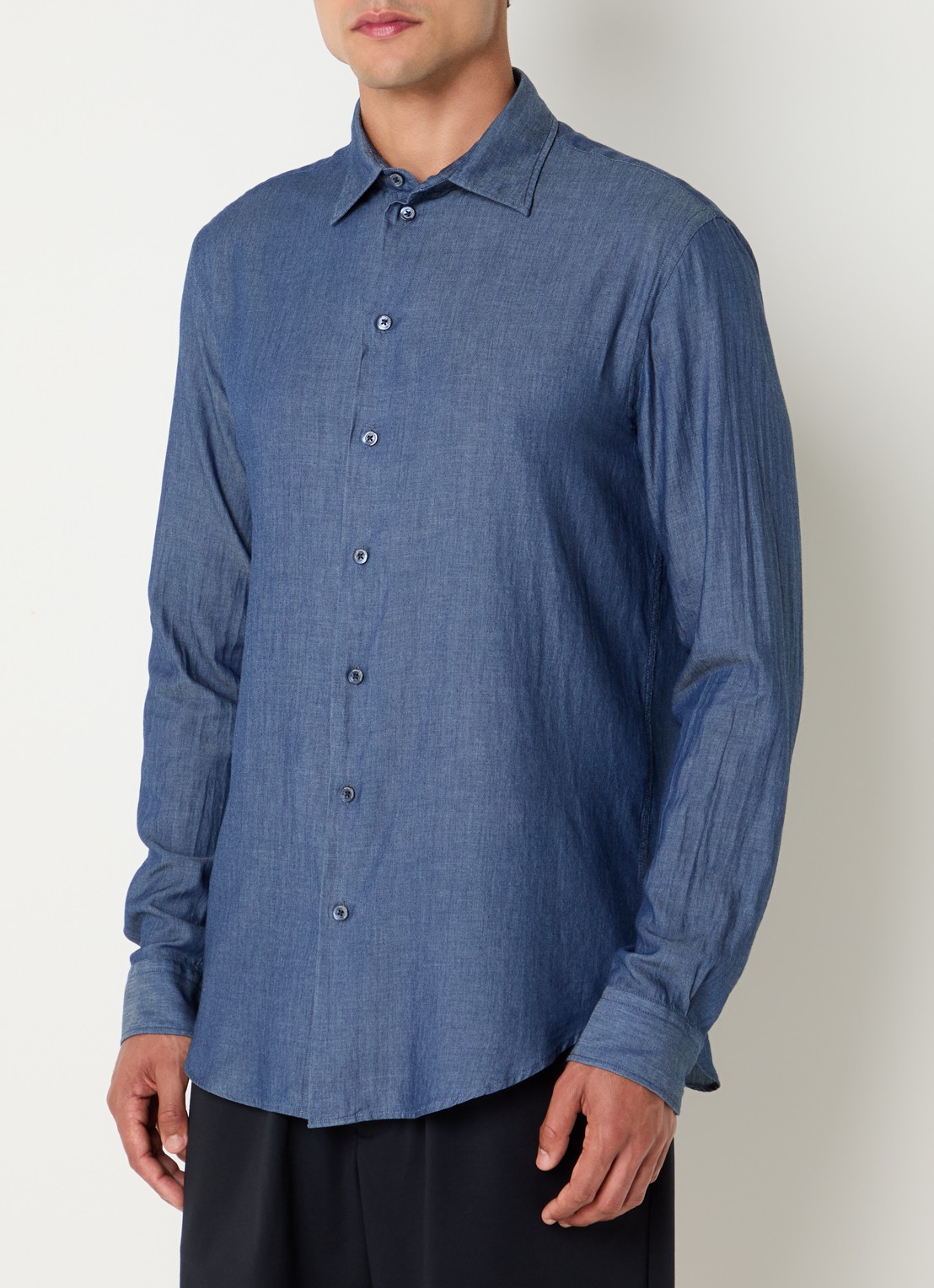 Armani Regular fit overhemd van chambray - detail 4 indigo