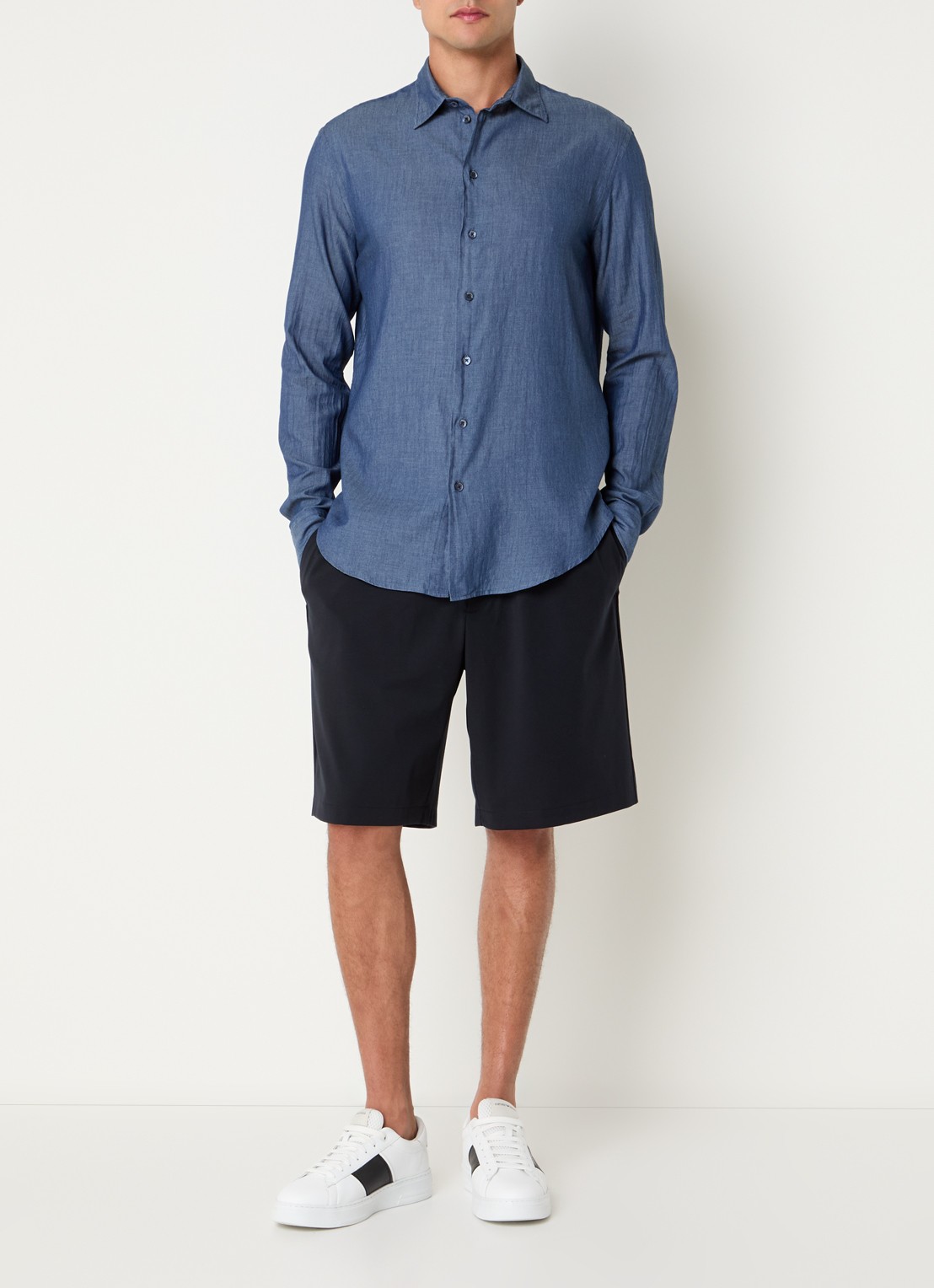 Armani Regular fit overhemd van chambray - voorkant 3 indigo