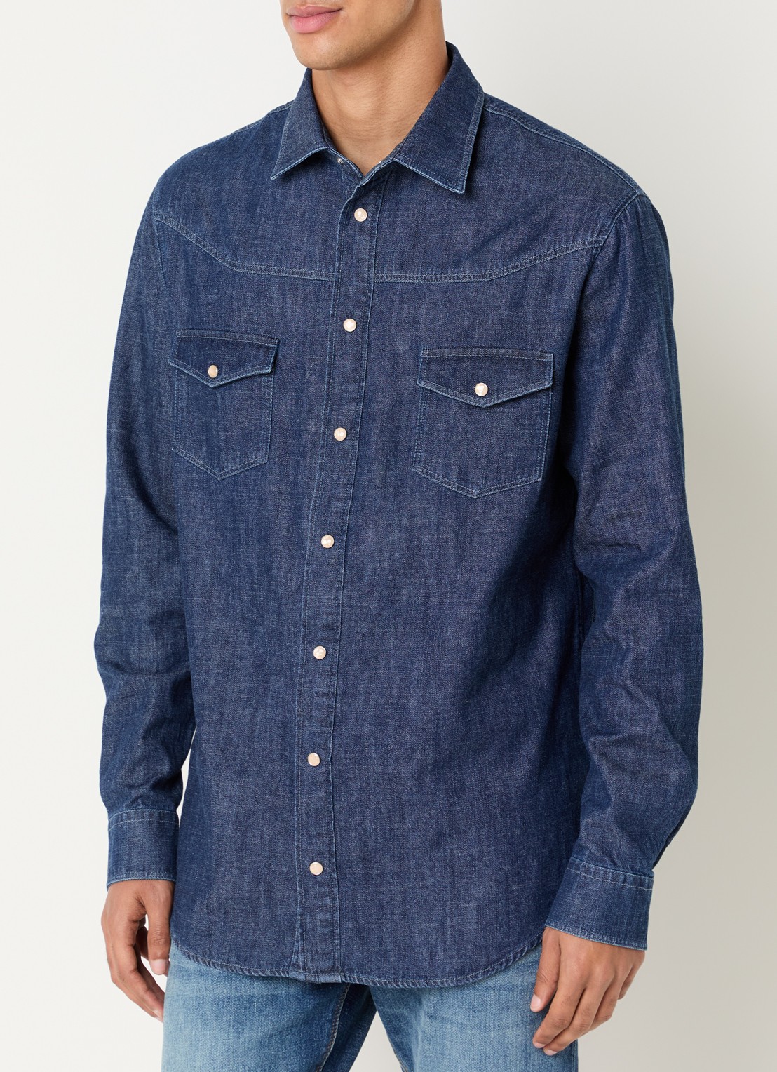Armani Regular fit overhemd van denim met borstzakken - detail 3 indigo