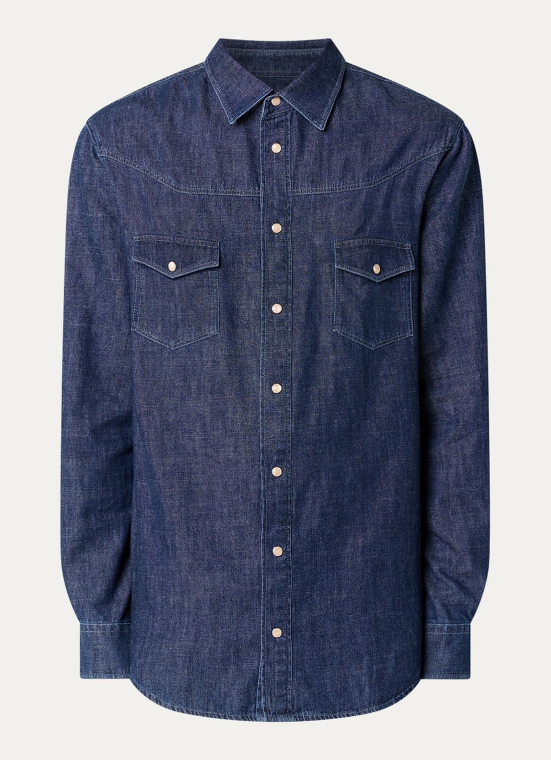 Armani Regular fit overhemd van denim met borstzakken - voorkant indigo