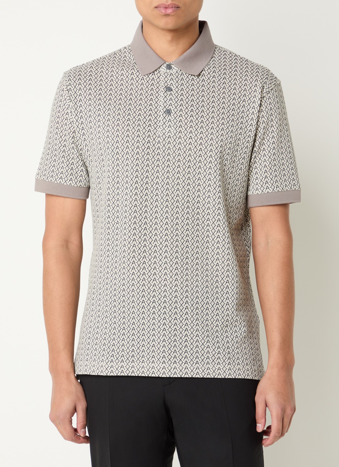 Armani Regular fit polo met grafische print - detail creme