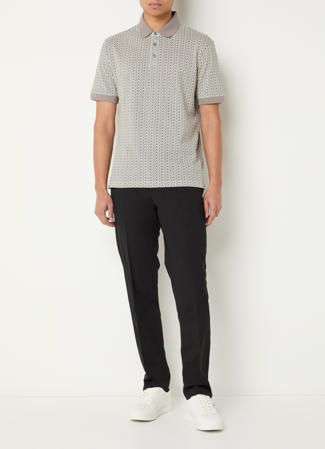 Armani Regular fit polo met grafische print - voorkant 4 creme