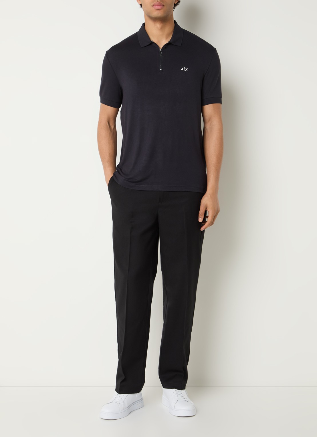 Armani Regular fit polo met halve rits - voorkant 3 donkerblauw