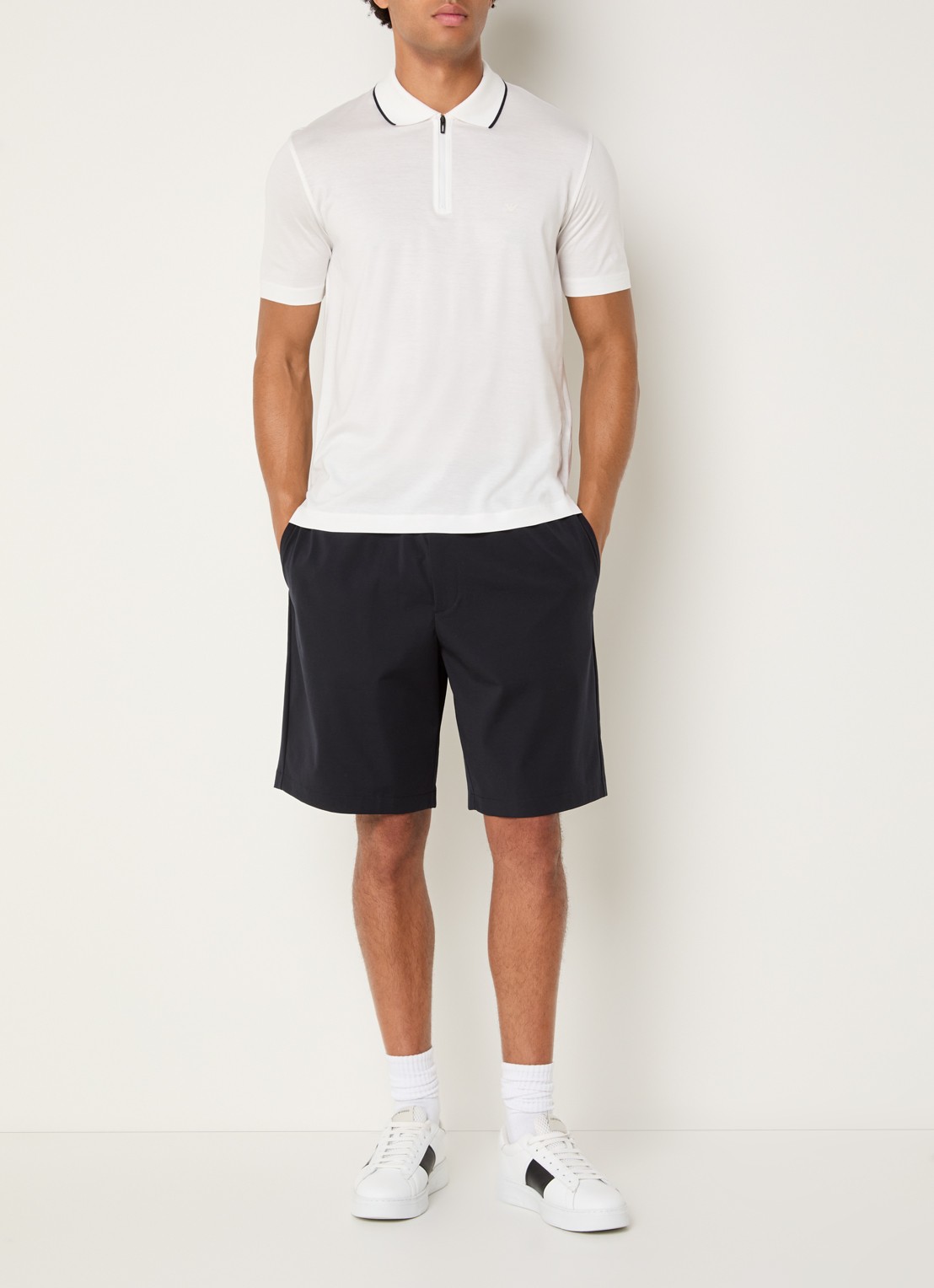 Armani Regular fit polo met halve rits - voorkant 3 wit