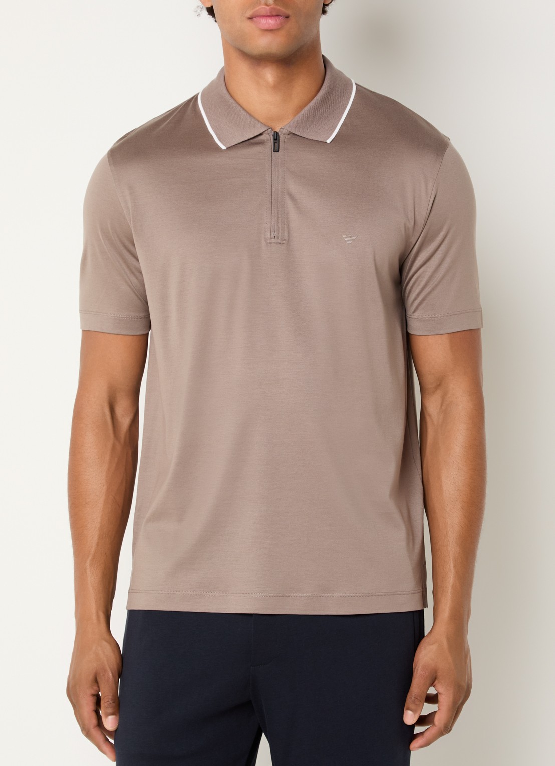 Armani Regular fit polo met halve rits - detail lichtbruin