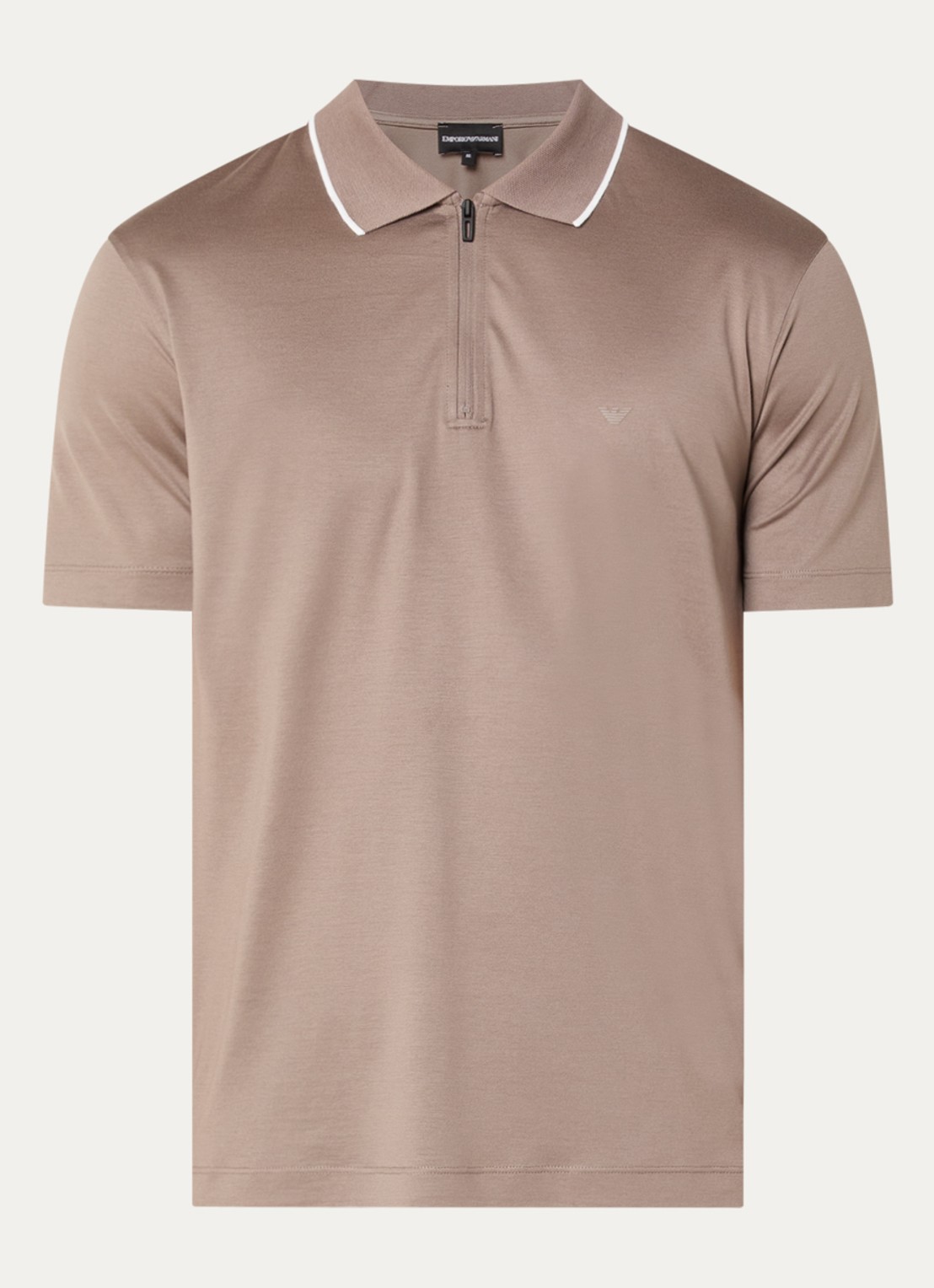 Armani Regular fit polo met halve rits - voorkant 3 lichtbruin