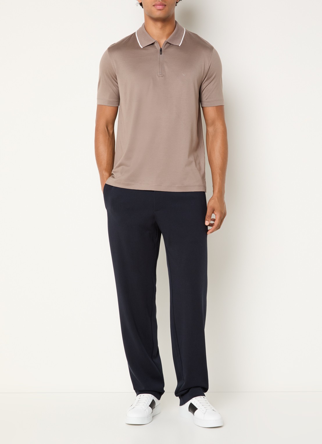 Armani Regular fit polo met halve rits - voorkant 4 lichtbruin