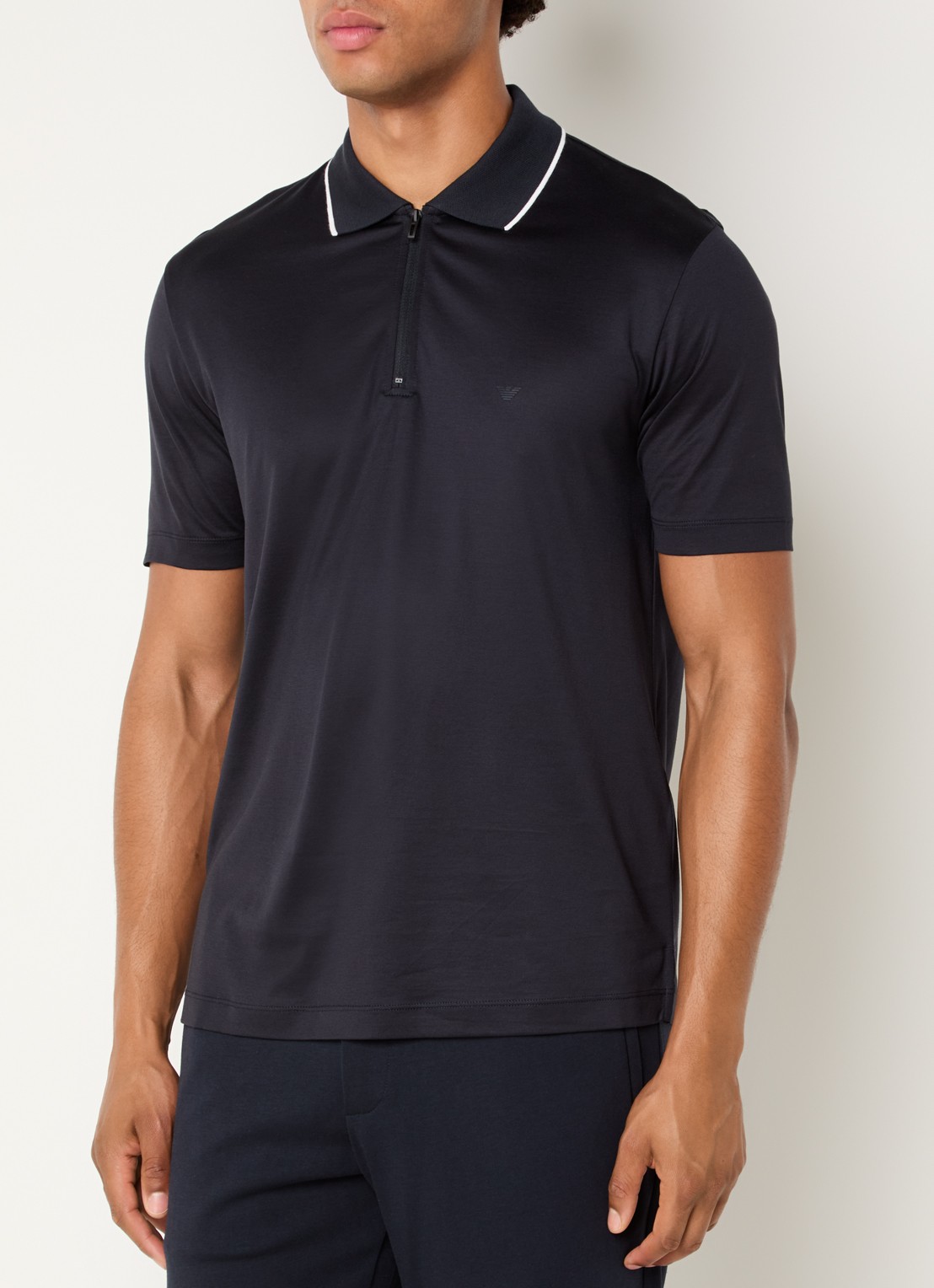 Armani Regular fit polo met halve rits - detail donkerblauw