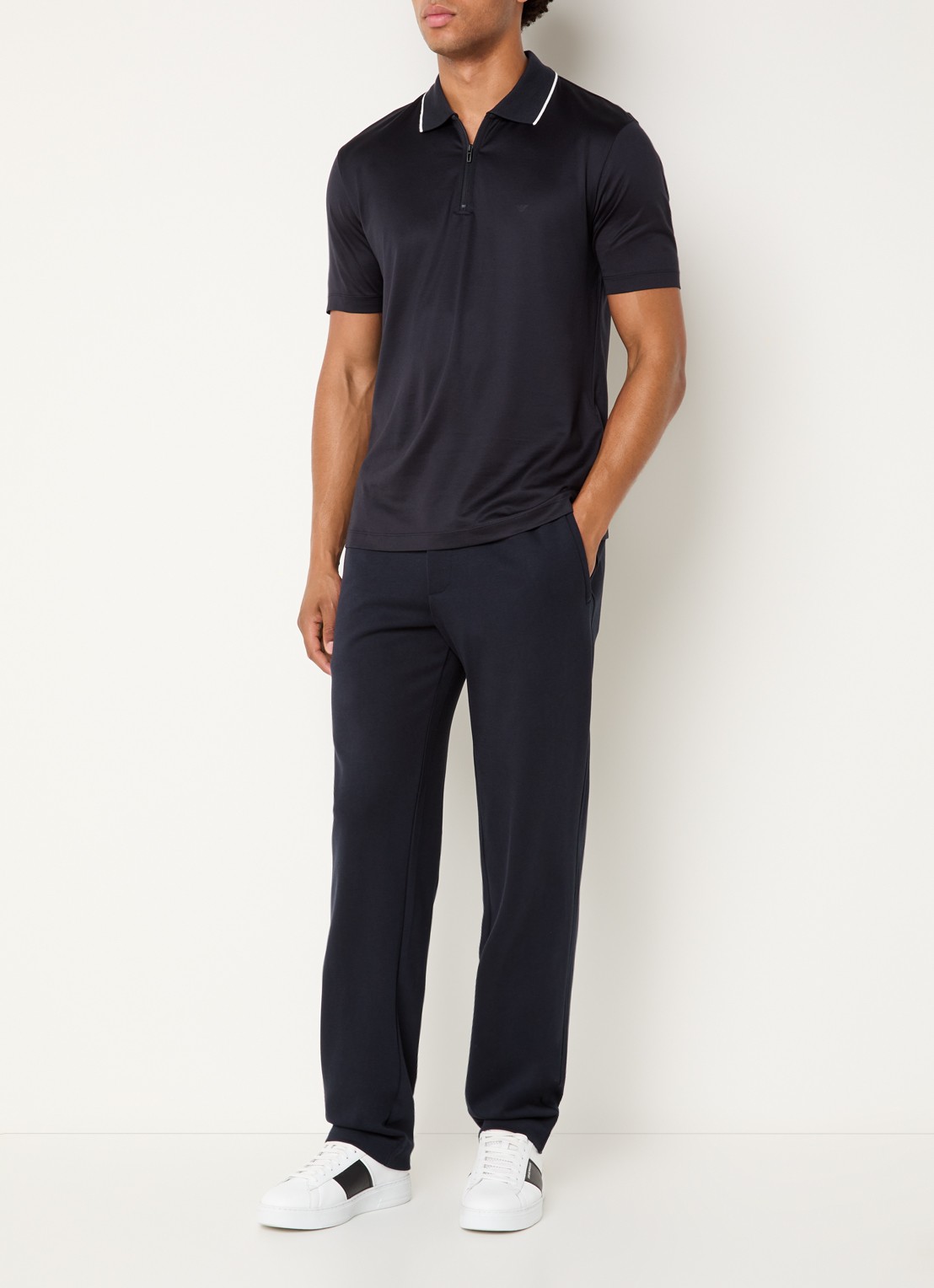 Armani Regular fit polo met halve rits - voorkant 4 donkerblauw