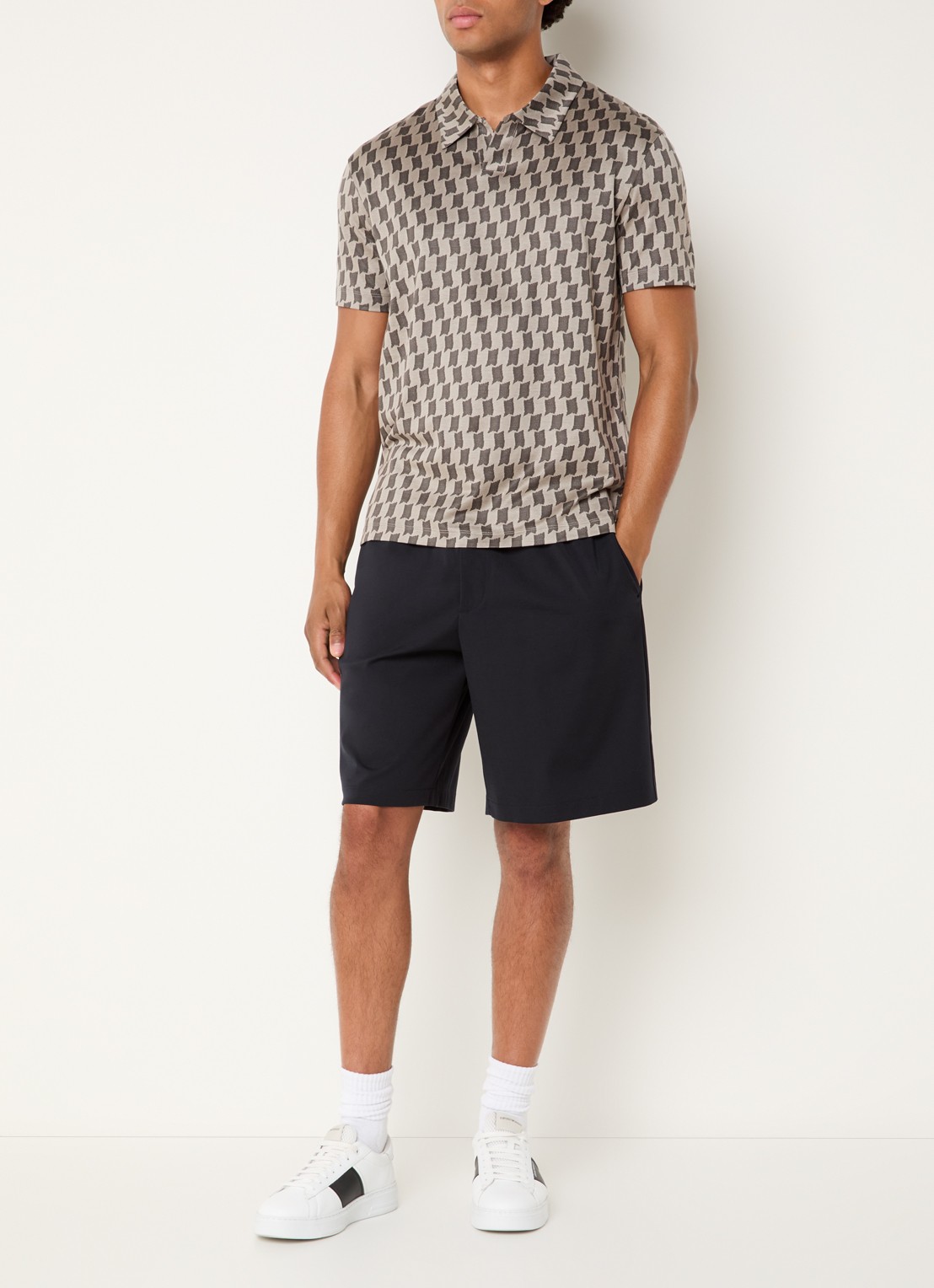 Armani Regular fit polo met jacquard dessin - voorkant 2 olijfgroen