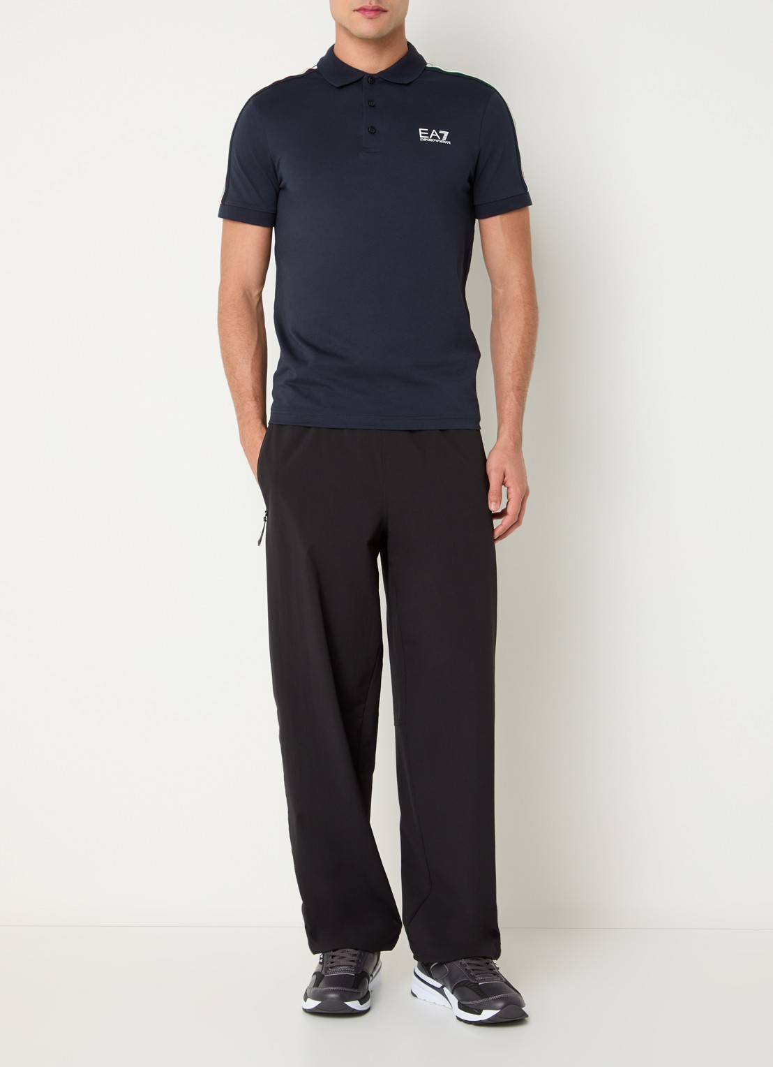 Armani Regular fit polo met logo- en backprint - voorkant 2 indigo