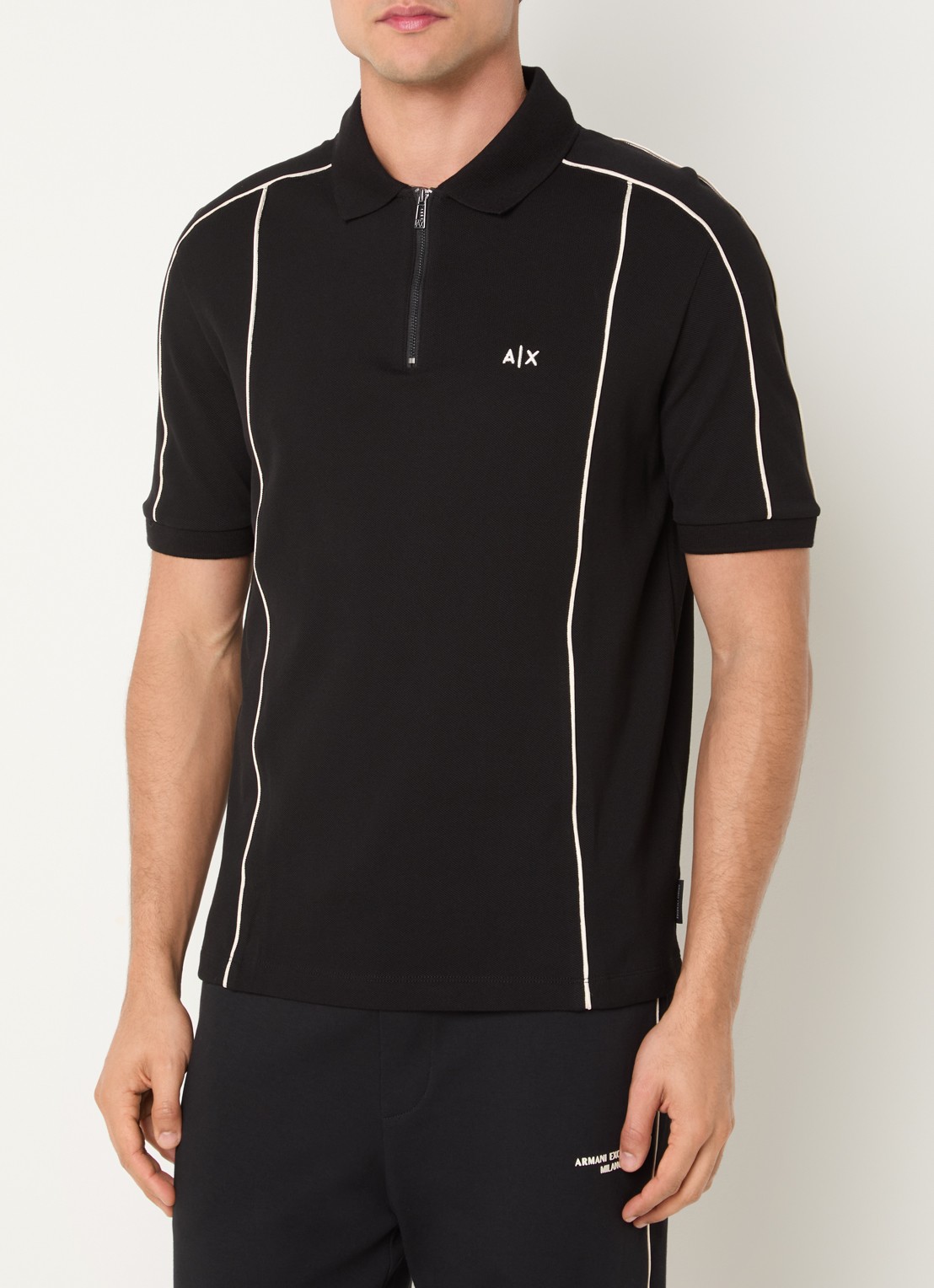 Armani Regular fit polo met logo en halve rits - detail zwart