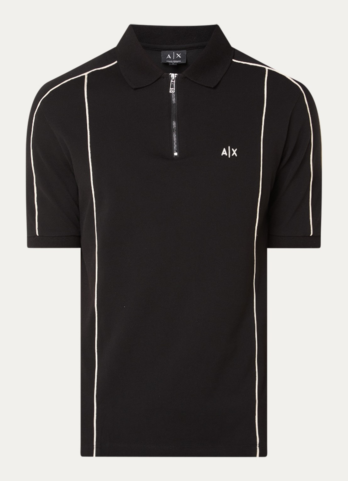 Armani Regular fit polo met logo en halve rits - voorkant 2 zwart