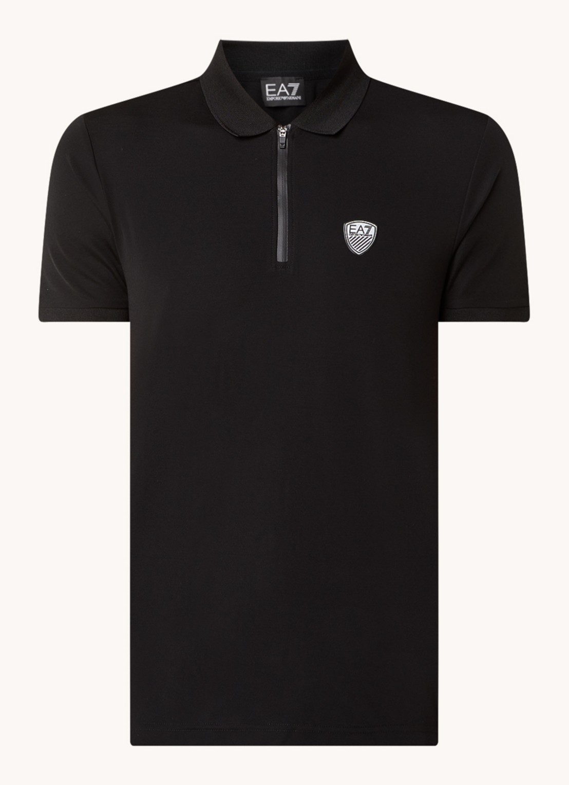 Armani Regular fit polo met logo en halve rits - voorkant zwart