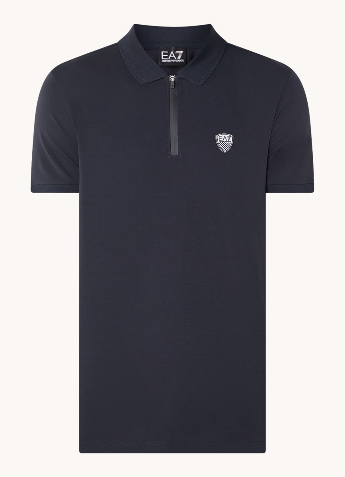 Armani Regular fit polo met logo en halve rits - voorkant royalblauw