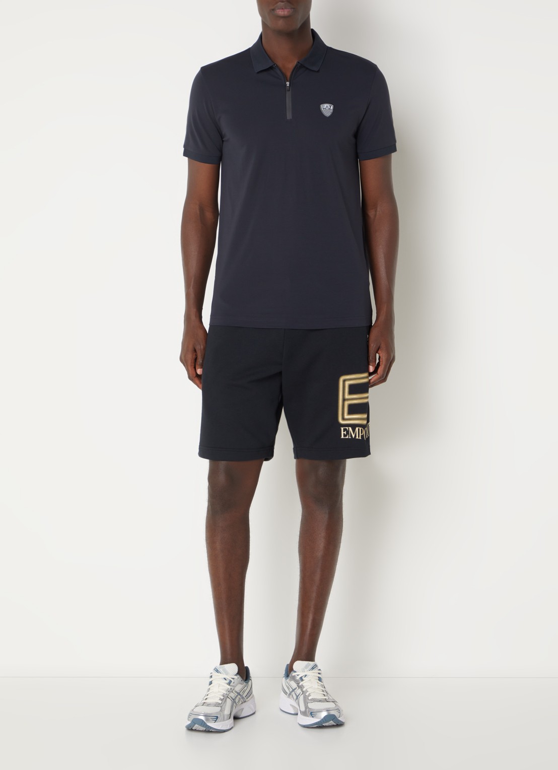 Armani Regular fit polo met logo en halve rits - voorkant 2 royalblauw