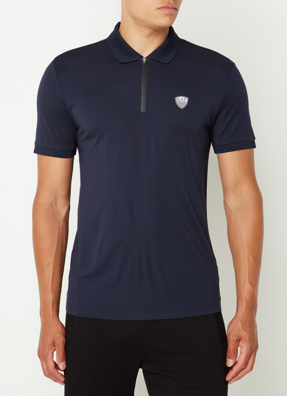 Armani Regular fit polo met logo en halve rits - detail donkerblauw